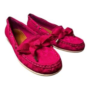 Coach Carisa Loafer Slide on Boat Shoe Signature C Canvas Bow Size 7.5